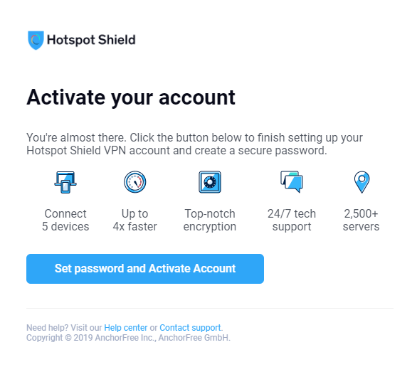 activate hotspot shield account