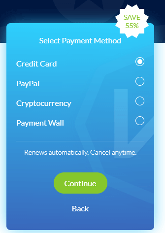 choose payment method windscribe