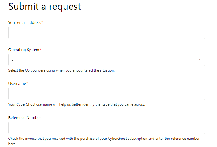 submit refund request cyberghost