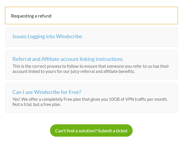 Windscribe free trial - submit a refund