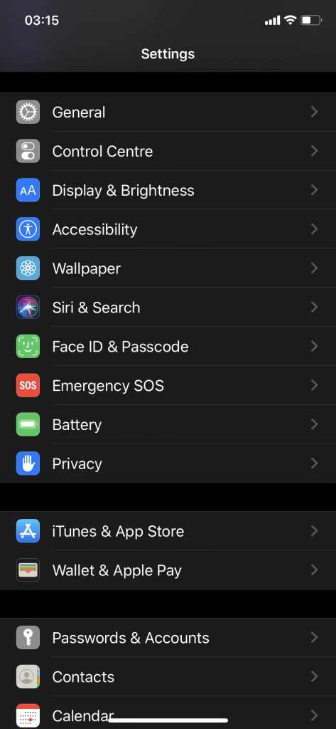 settings iphone