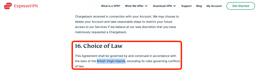 ExpressVPN Choice of Law