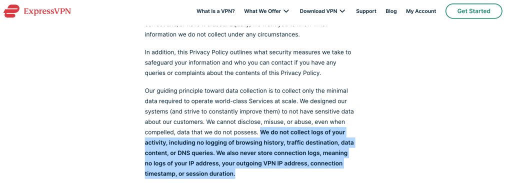 ExpressVPN's policy