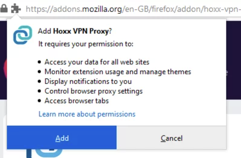 Mozilla Hoxx VPN extension 